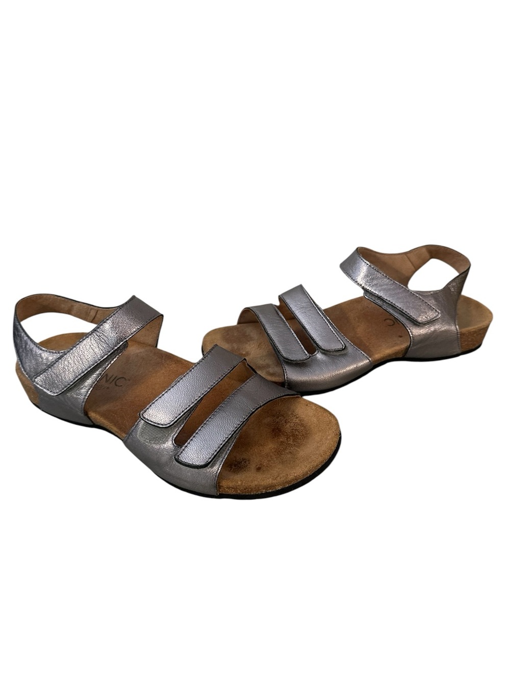 Vionic Metallic Pewter Valencia Silver Leather Orthaheel Flats Sandals Sz 9 - Picture 4 of 8
